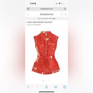 Zimmermann Red Patterned Kids Playsuit NWT